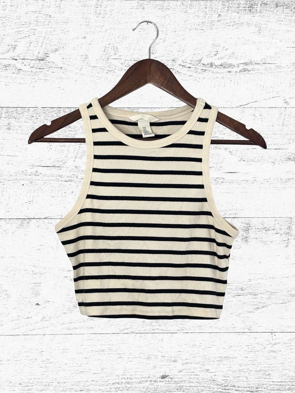 H&M Black & Cream Striped Ribbed Crop Tank